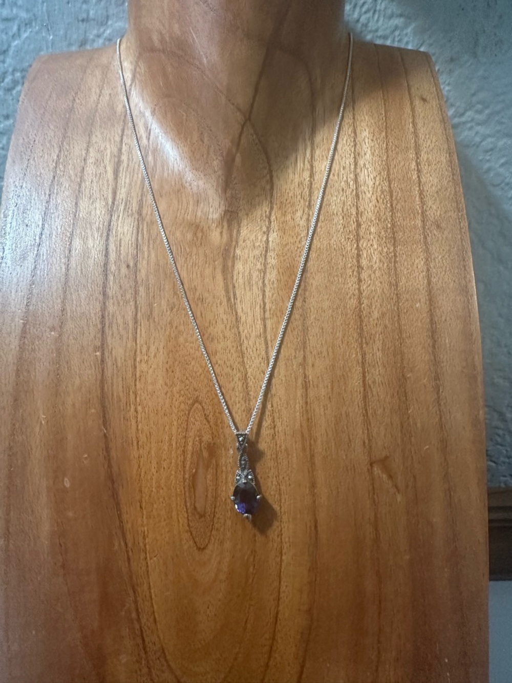 Marcasite & tanzanite Pendant Necklace with silver chain -